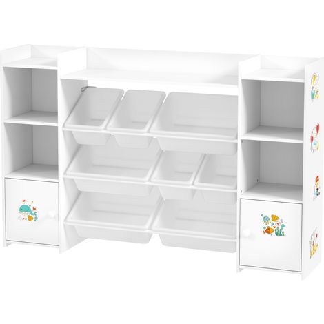 Meuble rangement enfant, étagère de rangement pour jouets enfants avec 8 bacs amovibles, 140 x 30 x 90 cm, blanc