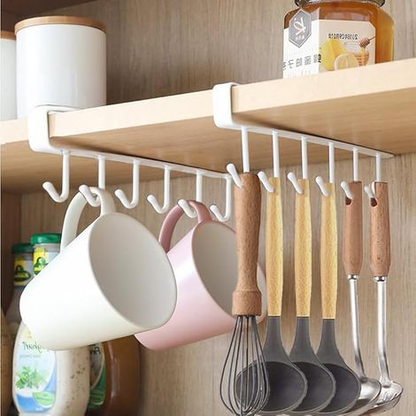 Tasses Crochets Sous Armoire, Rangement Café Mug Sans Perçage, Adhésif Porte-Tasses (Blanc) (1/5)