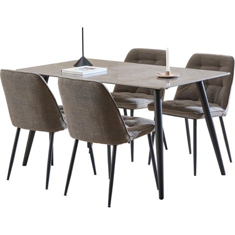 Conjunto de mesas y sillas para comedor Norsica 1012, Taupe + Negro, 75x80x140cm, Diámetro: 0, Número de asientos: 4, Estilo: Contemporary