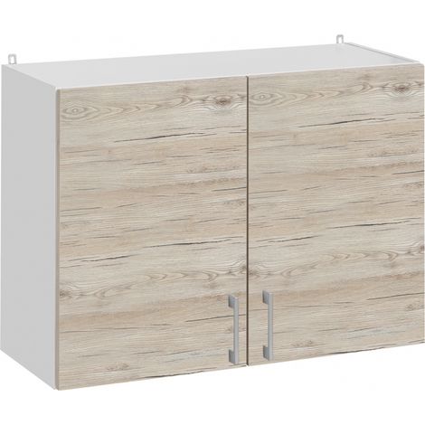 Cuisineandcie – Meuble haut de cuisine 2 portes L 80 cm – Noyer blanchi – Charnières réglables renforcées – Amortisseurs pour fermeture automatique (1/5)