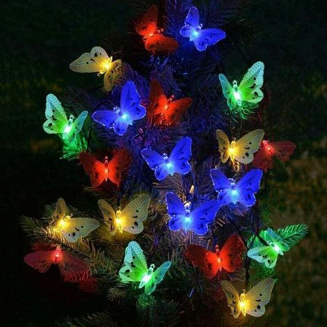 Guirlande Lumineuse Solaire 20 LED Papillon 4.8M Multicolore Guirlande Lumineuse Solaire Imperméable, Lumière Solaire pour Extérieur, Fête (20 LED) (1/5)