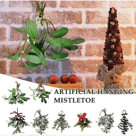 Künstlicher Mistelzweig zum Aufhängen, künstliche Mistel-Weihnachtsdekoration, künstlicher Mistelzweig mit roter Schleife, hängende Mistel-Weihnachtsdekoration B (1/4)