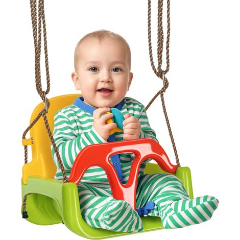 Balançoire siège en 3 1 évolutif pour enfant avec dossier et barre en T amovibles intérieur extérieur hauteur ajustable (1/5)