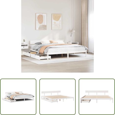 vidaXL Tiroir sous lit - Cadre de lit sans matelas blanc 180x200 cm bois massif de pin (1/5)