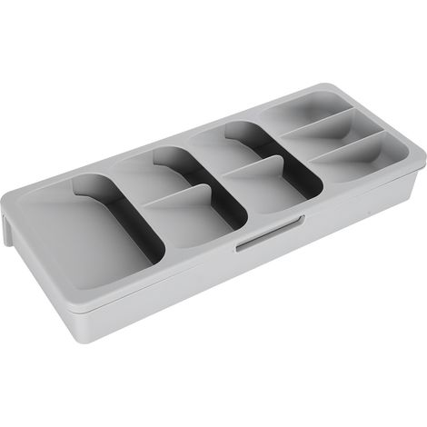 Organisateur de couteaux et fourchettes à plusieurs niveaux avec porte-cuillères et rangement pour ustensiles de cuisine - Gris (1/5)