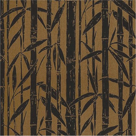 Bamboo Effect Wallpaper Black Gold Metallic Paste The Wall Textured Vinyl (1/4)
