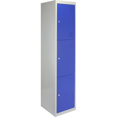 MonsterShop - Taquilla Metálica para Montar con 3 Puertas Azules 45x38x180cm con Estantes llaves Imanes Portatarjetas Nombre Número Casillero Metalico Metal Locker Escuela Gimnasio Vestuario y Oficina