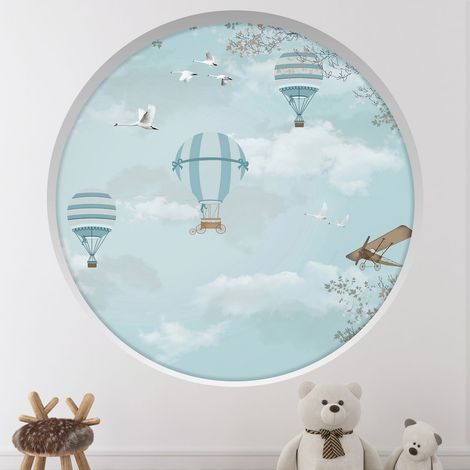 Stickers Trompe l'oeil Arche ronde Enfants - Montgolfières - Diamètre 50 cm (1/4)