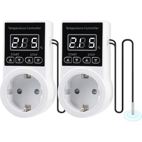 2 piezas de enchufe de termostato digital: controlador de temperatura con sonda de calentador de termostato digital con pantalla LCD para reptiles, incubadora, invernadero, acuicultura (1/5)
