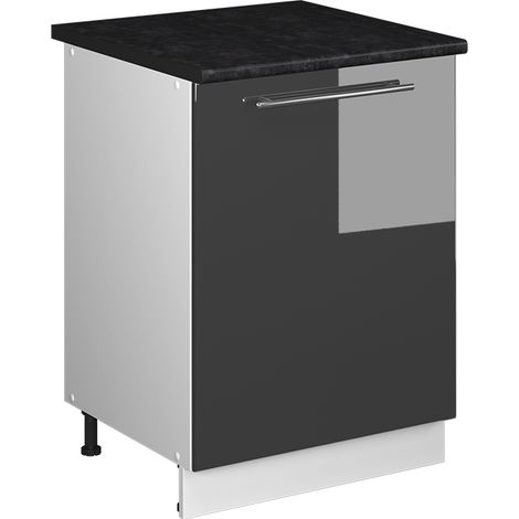 Mobiletto base cucina Fame-Line, Antracite lucido/Bianco, 60 cm 1 anta con piano di lavoro, Vicco (1/5)