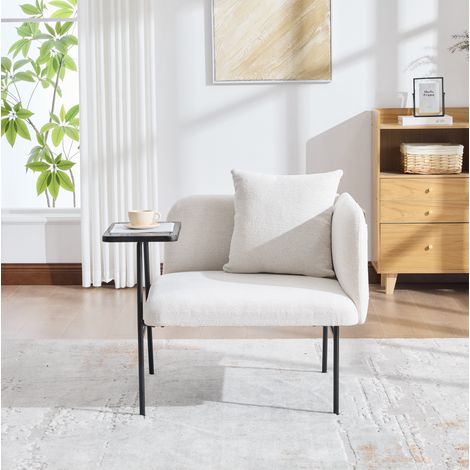 Fauteuil 86x72x71 cm beige en chenille avec table d'appoint et 2 poches de rangement (1/5)