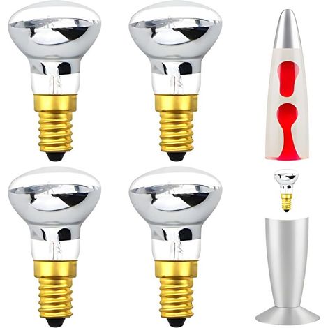 R39 E14 Lavaleuchten-Reflektorlampen, 25 W, dimmbar, Edison-Schraubsockel, warmweiß (2400–2600 K), 360° Abstrahlwinkel, 4 Stück