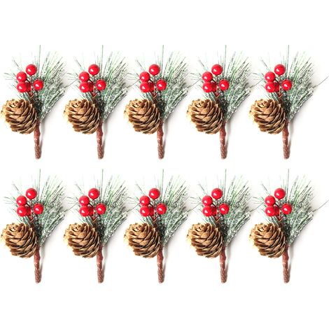 Centro De Mesa Navideño - Ramas De Pino Falsas - Bayas Rojas Falsas - Piñas - Cuentas Transparentes - Decoración Para Mesa (1/5)