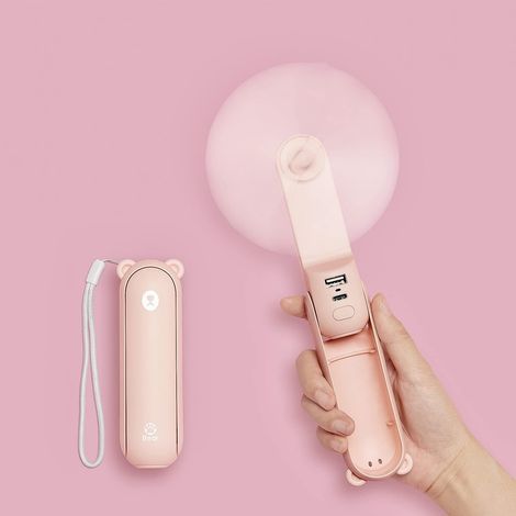 Tragbarer Ventilator mit externem 4800-mAh-Akku, bis zu 46 Stunden Akkulaufzeit, batteriebetrieben, 3 Geschwindigkeitsstufen – Pink (1/5)