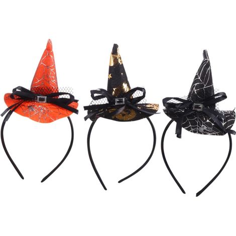 3 Pièces Bandeau De Chapeau De Sorcière D'halloween Mini Chapeaux De Sorcière Artisanaux Toile D'araignée Bandeaux De Maquillage Pour Femmes Corbeau Masque Bandeau Spa Plastique (1/5)