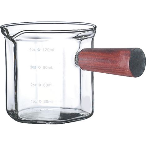 1 Verre doseur,Verre borosilicate,Bec verseur double,Poignée en bois,Café et thé (1/5)