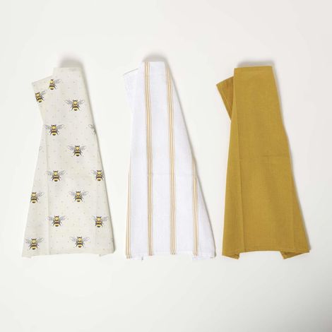 HOMESCAPES Torchons en coton Abeille, Lot de 3 (1/4)