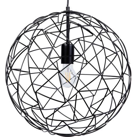 Lampadario in Filo Nero con Paralume Tondo Aperto in Metallo Lemme