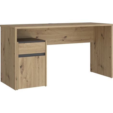Bureau 140 cm et caisson décor bois chêne et gris foncé mat - ODYSSÉE (1/5)