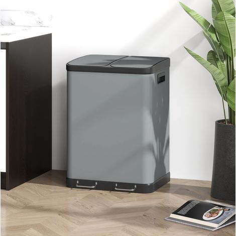 Poubelle double 2 x 30 L à pédale, métal gris, 48,8 x 39,5 x 67 cm DESVIAE (1/5)