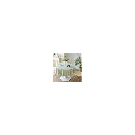 Nappe Ronde en Coton et Lin Dentelle à Pompons Lavable en Machine Vert 140cm de diamètre (1/5)
