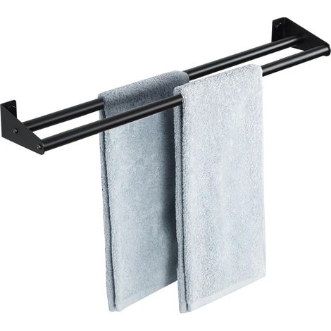 Double Barre Porte Serviette Mural de Salle de Bain, Support Serviette en Acier Inoxydable pour Cuisine, Chambre, 60CM Noir Mat (1/5)
