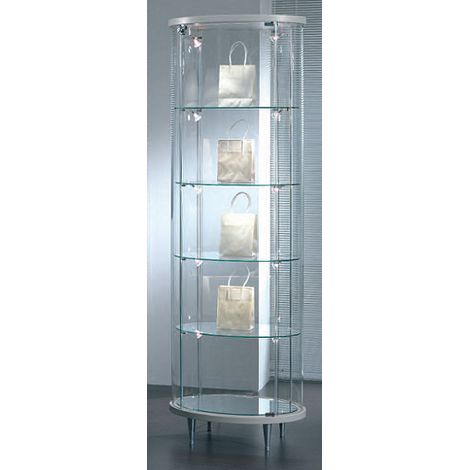 Vetrina Ovale Piccola in Cristallo Temperato 4 Ripiani (64x44X190) Colore Silver (1/2)
