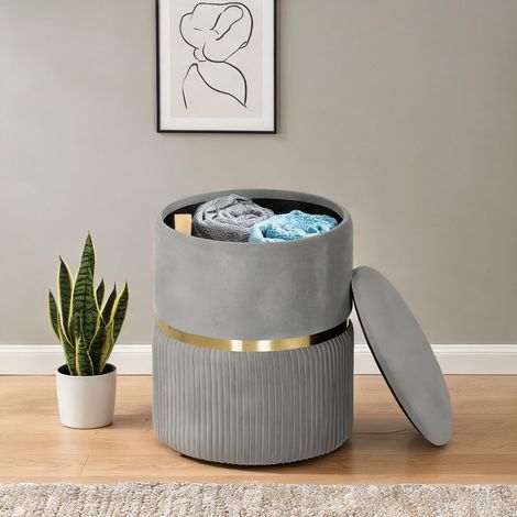 Pouf coloris gris clair en polyester 36 x 36 x 44 cm (1/5)