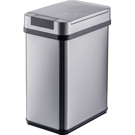 Cestino Relaxdays con sensore, 12 L, coperchio automatico, porta sacchetti, acciaio inox, per cucina, argento