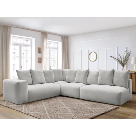 BOBOCHIC - Canapé d'angle fixe modulable VOLTAIRE avec 2 chauffeuses 2 places, 1 angle et 1 chauffeuse 1 place tissu chiné Angle gauche Gris clair (1/5)