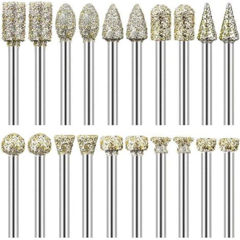 Set di 20 frese diamantate, gambo da 1/8", compatibili con Dremel per intagliare, incidere, levigare e lucidare pietra, roccia, vetro e ceramica (1/4)