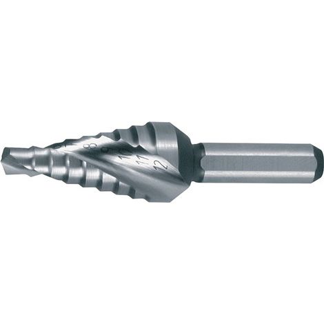 RUKO  Broca  escalonada  HSS  espiral  acanalada  con  punta  cruzada  corta  Ø  4  -  12  mm  -  101061