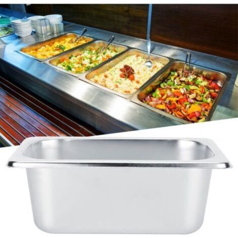 Bac de Rangement Alimentaire en Acier Inoxydable - Plateau et Conteneur Carré pour Buffet (1/4)