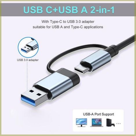 Cocosity Hub USB A et USB C 8-en-1 Type-C Station d'accueil Adaptateur Multiport Lecteur de Carte SD TF USB 3.0 Transfert Rapide (1/5)
