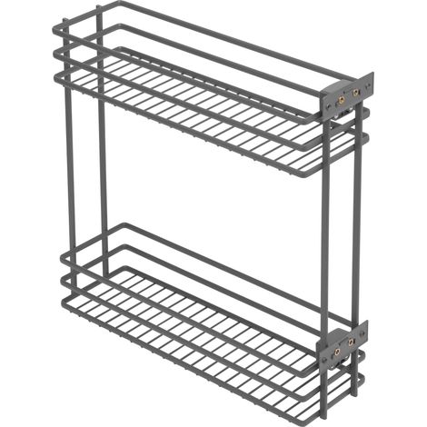 Panier Coulissant de Cuisine, pour Meuble Bas 200 mm, 2 Niveaux de Rangement, Charge 15 kg, Montage Latéral, Organisateur pour Épices et Bouteilles, Acier Anthracite (1/3)