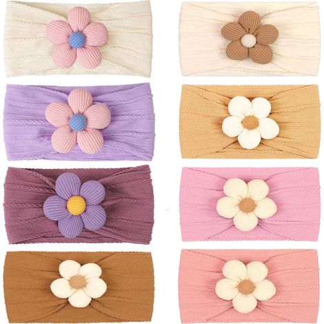 Set di 8 fasce per capelli floreali per neonate (0-3 anni) - Fascia elastica morbida - Accessorio per capelli da bambina (1/5)