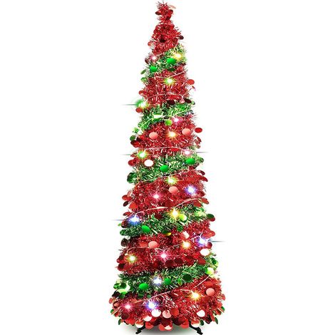 Sapin de Noël idéal pour la décoration de cheminée en forme d'étoile en spirale de 1,5 m, avec lumières, artificiel, pliable, avec support (1/5)