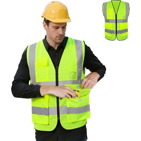 Gilet Haute Visibilité, Gilet de Sécurité, Gilet de Travai Réfléchissant, Gilet de Sécurité Réfléchissant, Unisexe, Fermeture à Glissière, avec Poche et Porte-carte d'identité (L/XL/XXL/3XL/4XL) (1/5)