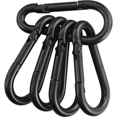 Lot de 5 mousquetons M6 en fer massif avec capacité de charge de 50 kg, 5,5 mm de diamètre, crochet de camping robustes avec revêtement EP (1/5)