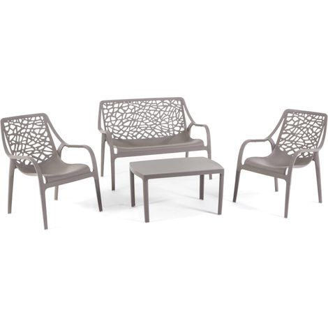 set da giardino "honolulu" in polipropilene taupe 1 divano, 2 poltrone e 1 tavolino