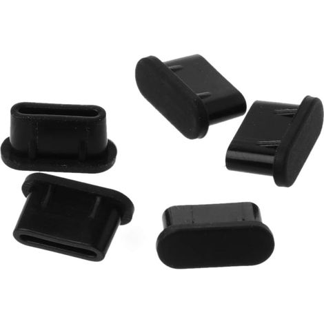 Bouchons Anti-poussière, 5 pièces Type-c Prise Anti-poussière USB Port de Charge Protecteur Couverture en Silicone pour Samsung Huawei Accessoires de téléphone Intelligent Noir (1/4)
