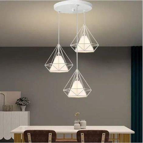 Lampe Suspension Moderne en Cage Diamant,E27 Lustre Luminaire Industrielle Vintage pour Salon Chambre,25CM,Blanc (1/4)