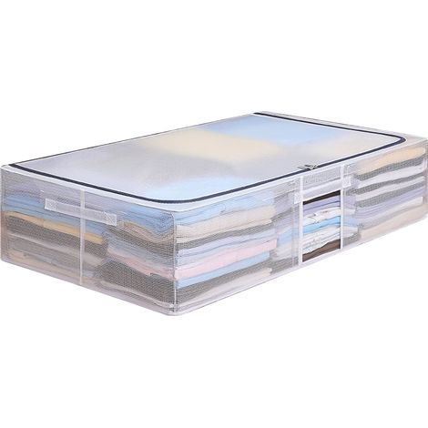 Lot vêtements transparent maille 70L 80x47x18cm avec couvercle imperméable, boîte rangement chambre armature acier, grande capacité anti-humidité (1/5)