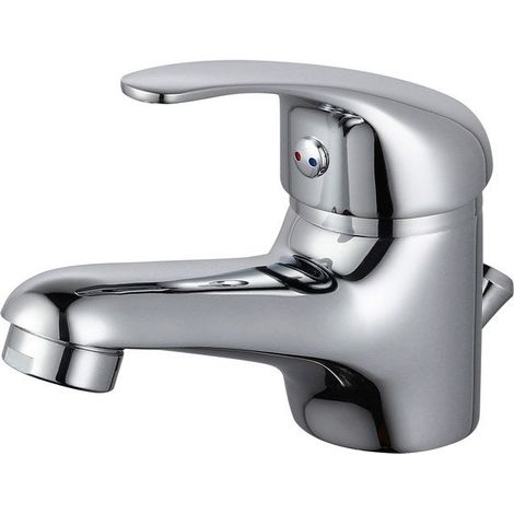 Centrale Brico – Mitigeur de lavabo chromé – Hauteur 9.6 cm – Hauteur sous bec 3.6 cm – Débit 11.5 l/min – Monotrou avec bonde standard