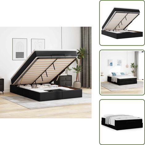vidaXL Ottoman-Bett mit Matratze Schwarz 140x190 cm Kunstleder