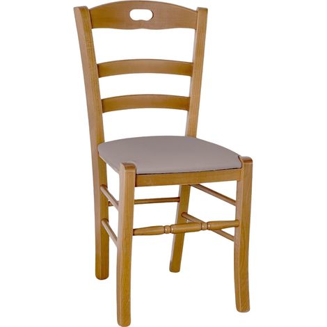 Sedia legno Loris noce chiaro con seduta imbottita ecopelle tortora