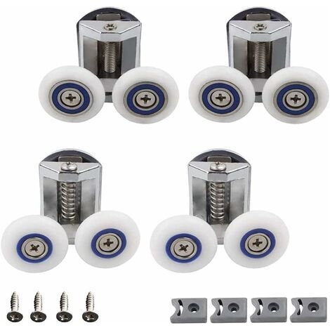 Roue porte douche 4 pièces – Roues en aluminium et nylon – Double roulement pour portes en verre 4-8mm – Installation facile