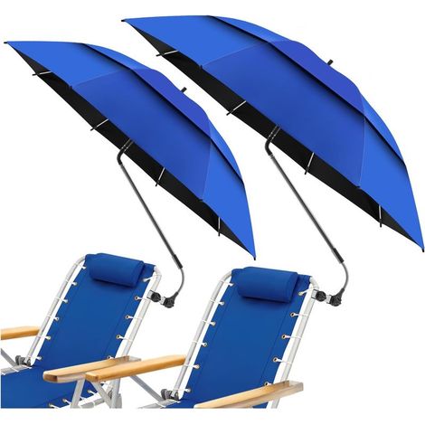 Lot de 2 parasols de plage à double toile de 123 cm avec pince, parasol de plage UPF50+ avec clip, parasol portable réglable à 360° pour fauteuil roulant, terrasse, voiturettes de golf, camping (chais (1/5)