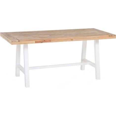 Tavolo da Pranzo Piano Legno di Acacia Chiaro Gambe Bianche 170 x 80 cm Scania (1/5)