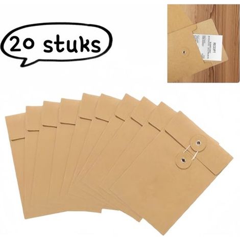 20 Stück Kraftpapier Umschläge Vintage Umschlaghalter Mit Knopf und Kordelverschluss für Briefe, Postkarten, Rechnungen und Einladungen Querforma (1/5)